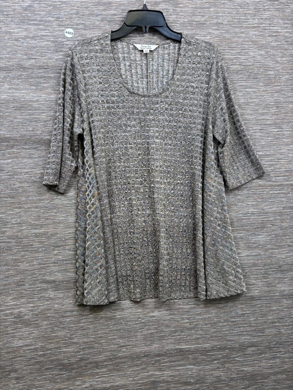 Krazy Kat Women's Asymmetric Short Sleeve Slinky Tunic Top Size S Brown Gray